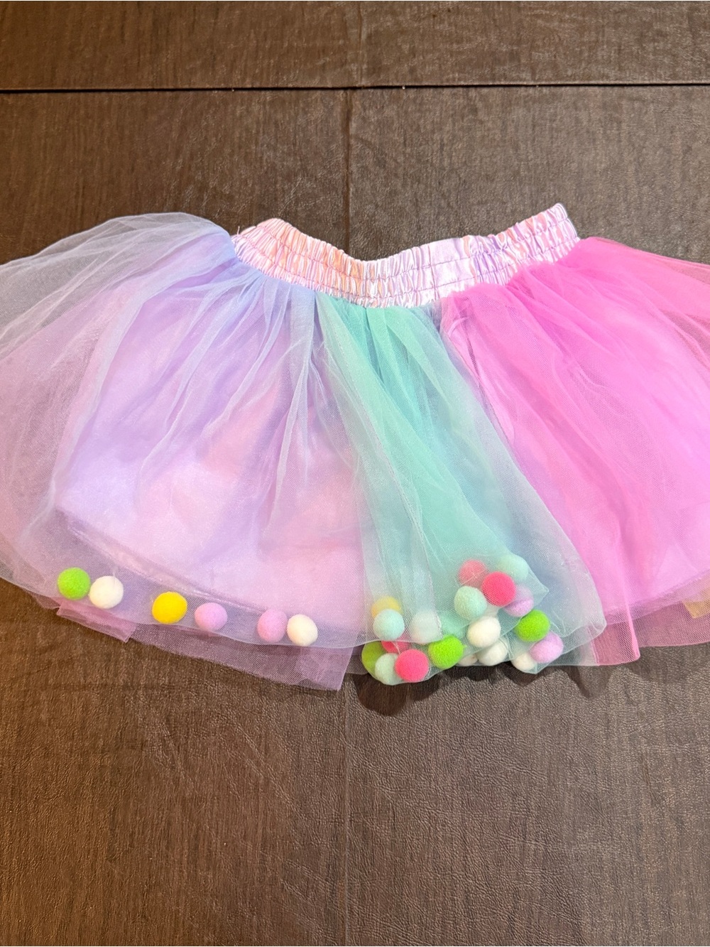 Girls Pastel Tulle Pom Pom Skirt - Pink, Mint & Lavender